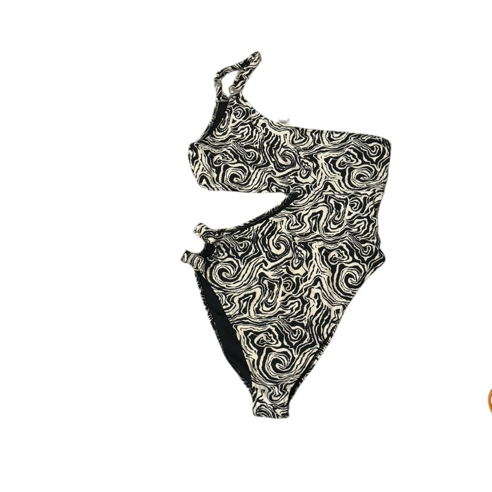 La Senza Black and Cream Swirl One-Shoulder Swimsuit
